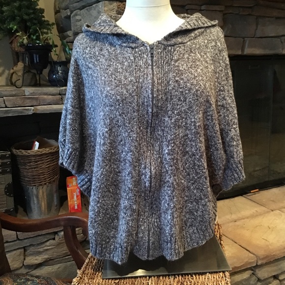 Gray Zip-up Hooded Poncho Sweater, Size S/M - Picture 3 of 8